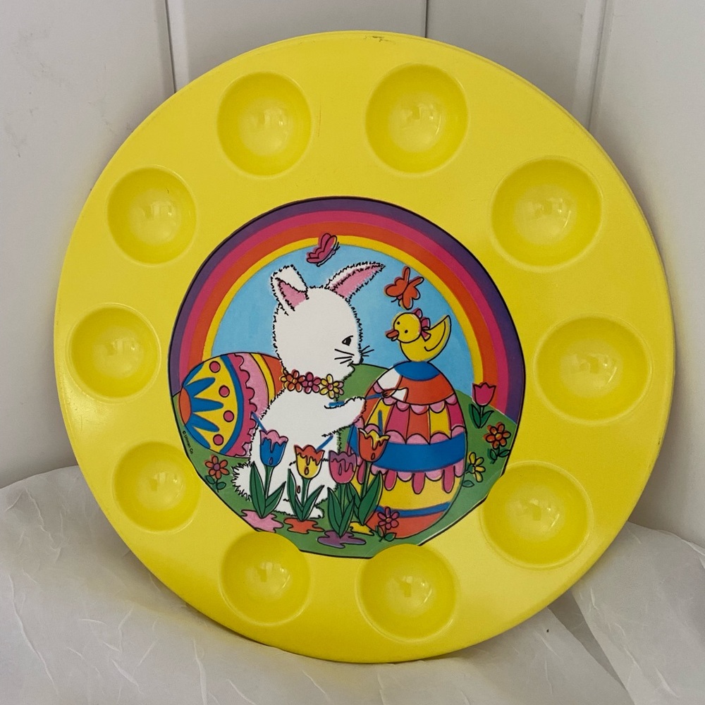 90s Vintage ULLMAN Easter Decor Plastic Egg Holder Cute Rabbit Chick USA made